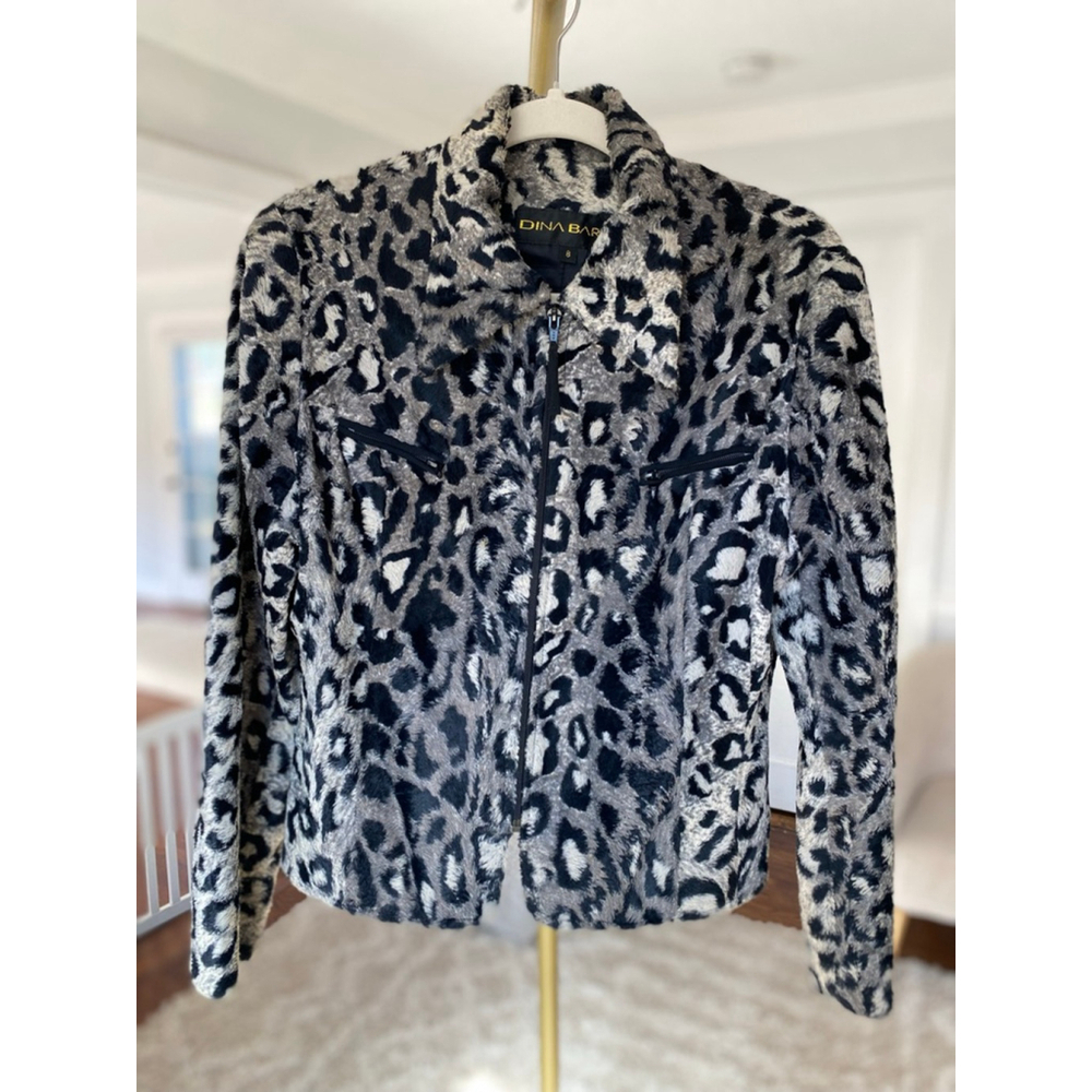 Dina Bar-El Leopard Print Faux Fur Jacket Sz 8‎ Old Money Quiet Luxury Parisian